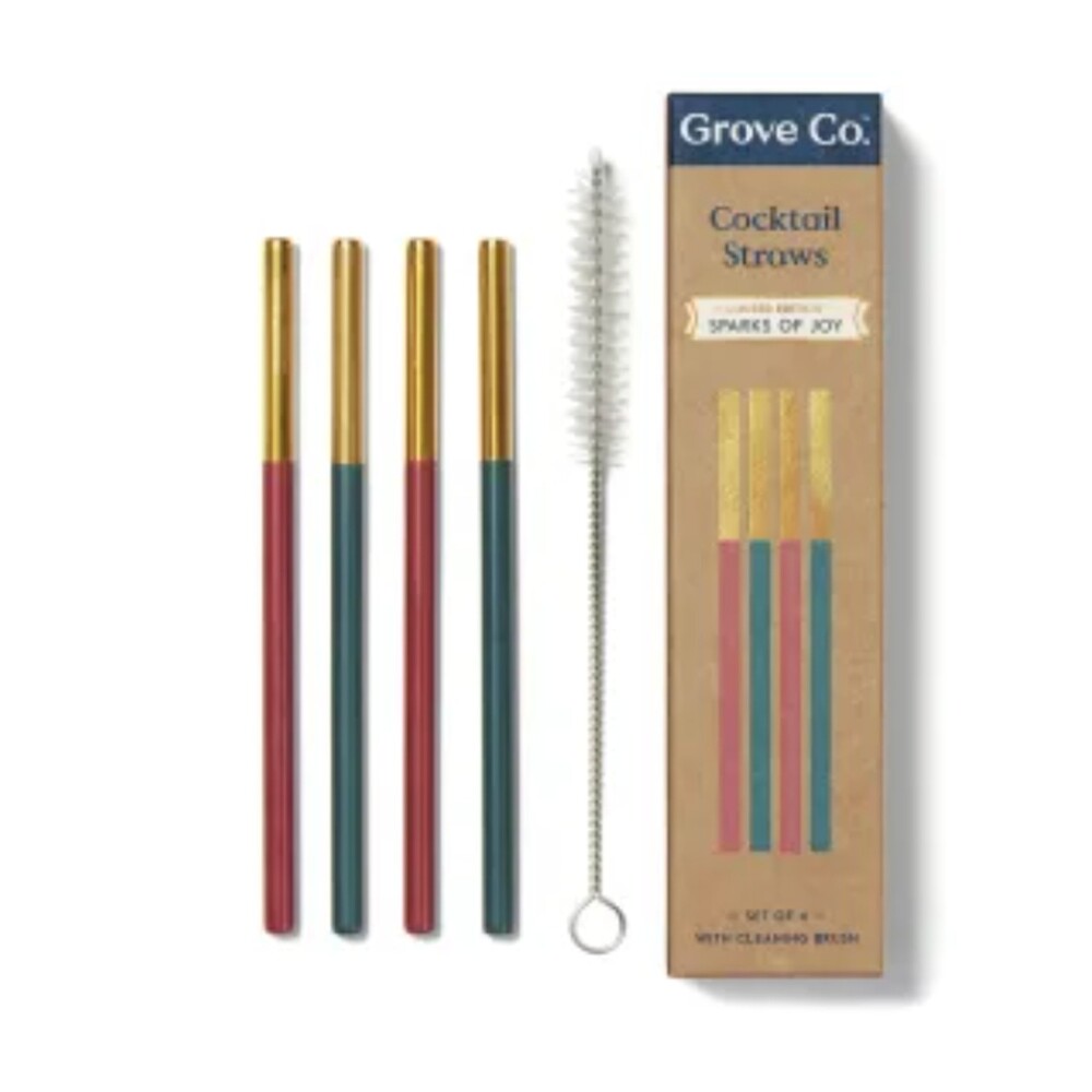 NEW 4 Stainless Steel Cocktail Straws Limited ED Set of 4 with Brush